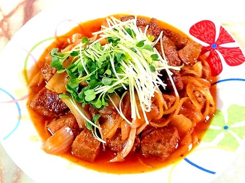 ケチャップで簡単!サイコロステーキのチャップ風♪